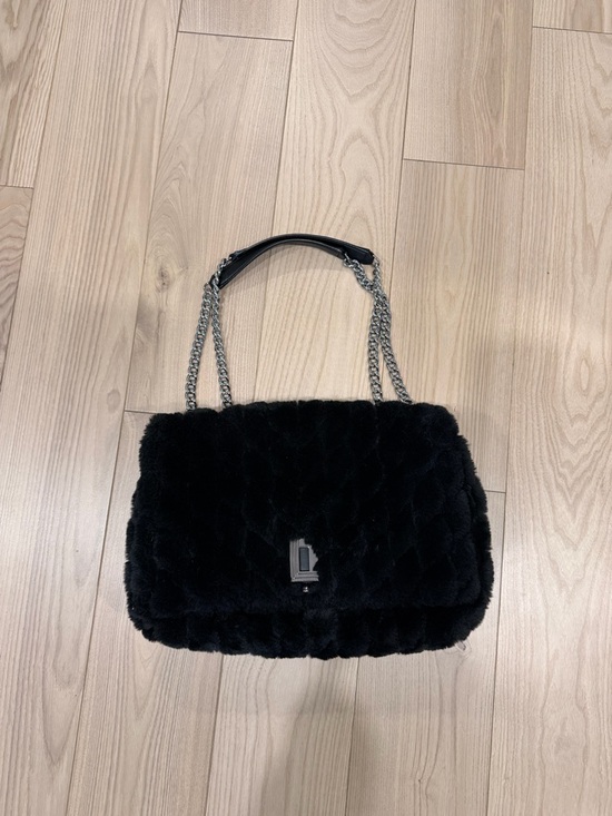 Karl Lagerfeld Handbags - Karl Lagerfeld Black Faux Fur Shoulder Bag with Silver Chain